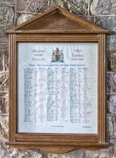 North Aisle. Roll of Honour 1939-1945